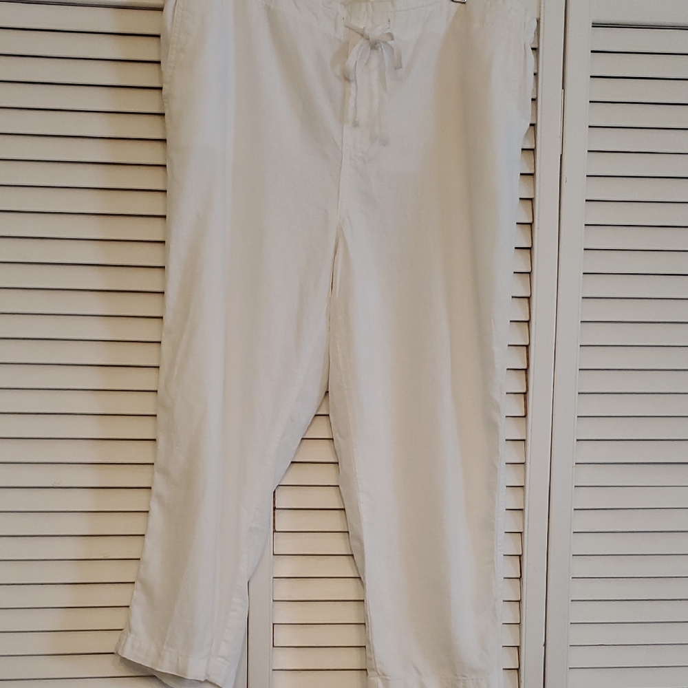 Faded Glory White Linen/Viscose Blend Cropped Pants Capris Beach, Size 16